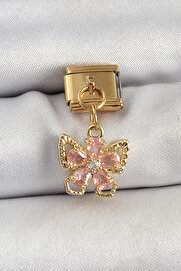 Tj 316L Çeli̇k Sallantılı Zi̇rkon Taşlı Çi̇çek Fi̇gürlü Model Gold Renk Nomi̇nati̇on Charm Tj-Bc1419