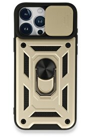 CepteToptan iPhone 15 Pro Kılıf Pars Lens Yüzüklü Silikon - Gold - DROPX2992-6930