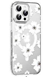 CepteToptan Apple iPhone 14 Pro Max Floral Magsafe Kapak - Beyaz - DROPX7438-8145