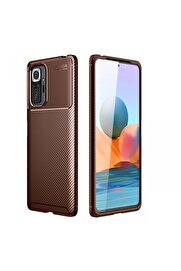 CepteToptan Xiaomi Redmi Note 10 Pro Kılıf Auto Focus Karbon Kapak - Kahverengi - DROPX1568-8262