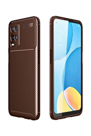 CepteToptan Oppo A54 4G Kılıf Auto Focus Karbon Kapak - Kahverengi - DROPX7556-3090