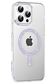 CepteToptan Apple iPhone 16 Pro Move Taşlı Magsafe Kapak - Lila - DROPX7674-6662