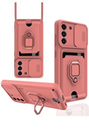 CepteToptan Samsung Galaxy S21 FE Kılıf Zuma Kartvizitli Yüzüklü Silikon - Pembe - DROPX3572-5810