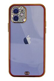 CepteToptan iPhone 12 Kılıf Liva Taşlı Silikon - Kırmızı - DROPX1707-5384