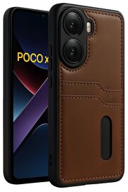 CepteToptan Xiaomi Poco X7 Pro Kılıf Sara Kartvizitli Deri Kılıf - Taba - DROPX5526-4337