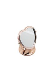 Go İthalat Kalp Model 7 İnç= Çap17.5Cm Makyaj Aynası Çi̇ft Taraflı Bronz - Gümüş Pls.çerçeve