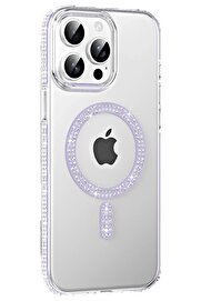 CepteToptan Apple iPhone 15 Pro Move Taşlı Magsafe Kapak - Lila - DROPX4787-4616