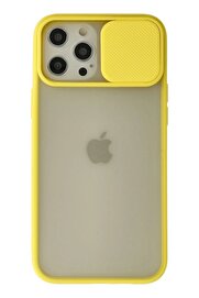 CepteToptan iPhone 12 Pro Max Kılıf Palm Buzlu Kamera Sürgülü Silikon - Sarı - DROPX2067-8195