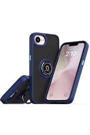CepteToptan iPhone 16E Kılıf Montreal Yüzüklü Silikon Kapak - Lacivert - DROPX1222-8646