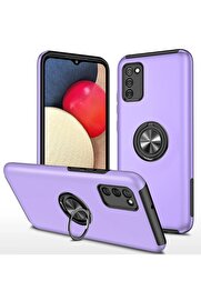 CepteToptan Samsung Galaxy A02S Kılıf Elit Yüzüklü Kapak - Mor - DROPX4777-5415