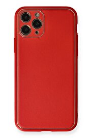CepteToptan iPhone 11 Pro Max Kılıf Coco Deri Silikon Kapak - Kırmızı - DROPX7776-5573