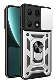 CepteToptan Xiaomi Poco M6 Pro 4G Kılıf Pars Lens Yüzüklü Silikon - Gümüş - DROPX7298-1840