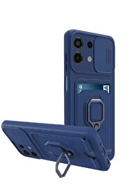 CepteToptan Xiaomi Redmi Note 13 4G Kılıf Zuma Kartvizitli Yüzüklü Silikon - Lacivert - DROPX6911-8774