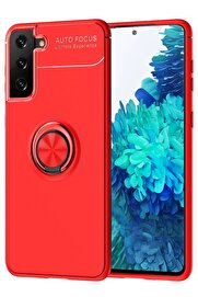 CepteToptan Samsung Galaxy S21 Plus Kılıf Range Yüzüklü Silikon - Kırmızı - DROPX1855-9476