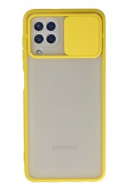 CepteToptan Samsung Galaxy A22 Kılıf Palm Buzlu Kamera Sürgülü Silikon - Sarı - DROPX7357-3653