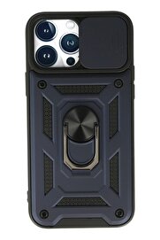 CepteToptan iPhone 13 Pro Max Kılıf Pars Lens Yüzüklü Silikon - Lacivert - DROPX1766-6250