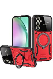 CepteToptan Samsung Galaxy S24 FE Kılıf Joy Lens Standlı Kapak - Kırmızı - DROPX9695-7982