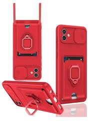 CepteToptan Samsung Galaxy A04 Kılıf Zuma Kartvizitli Yüzüklü Silikon - Kırmızı - DROPX8100-7365