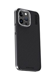 CepteToptan iPhone 15 Pro Max Kılıf Aramid 600D Kevlar Karbon Fiber Magsafe Kapak - Gri - DROPX6884-5923