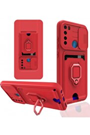 CepteToptan Xiaomi Redmi Note 8 Kılıf Zuma Kartvizitli Yüzüklü Silikon - Kırmızı - DROPX7246-8304