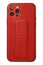 CepteToptan iPhone 12 Pro Kılıf Coco Deri Standlı Kapak - Kırmızı - DROPX8772-2851
