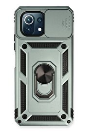CepteToptan Xiaomi Mİ 11 Lite Kılıf Pars Lens Yüzüklü Silikon - Yeşil - DROPX2244-3360