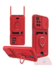 CepteToptan Xiaomi Redmi 10 2022 Kılıf Zuma Kartvizitli Yüzüklü Silikon - Kırmızı - DROPX7412-7834