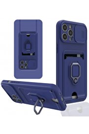 CepteToptan iPhone 12 Pro Kılıf Zuma Kartvizitli Yüzüklü Silikon - Lacivert - DROPX3901-1274