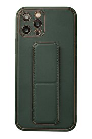 CepteToptan iPhone 12 Pro Kılıf Coco Deri Standlı Kapak - Yeşil - DROPX7509-5144