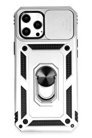 CepteToptan iPhone 12 Pro Max Kılıf Pars Lens Yüzüklü Silikon - Gümüş - DROPX8699-8990