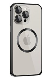 CepteToptan iPhone 15 Pro Max Kılıf Metal Bumper Magneticsafe Kapak - Siyah - DROPX8297-7505