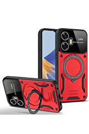 CepteToptan Realme C55 Kılıf Joy Lens Standlı Kapak - Kırmızı - DROPX7705-4766