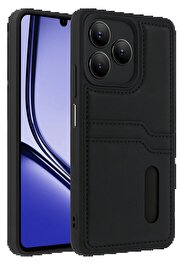 CepteToptan Realme Note 50 4G Kılıf Sara Kartvizitli Deri Kılıf - Siyah - DROPX5775-9333