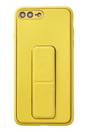 CepteToptan iPhone 7 Plus Kılıf Coco Deri Standlı Kapak - Sarı - DROPX5990-9872