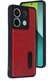 CepteToptan Xiaomi Redmi Note 13 Pro 5G Kılıf Sara Kartvizitli Deri Kılıf - Kırmızı - DROPX4862-4106