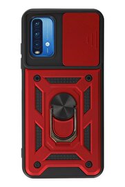 CepteToptan Xiaomi Redmi Note 9 4G Kılıf Pars Lens Yüzüklü Silikon - Kırmızı - DROPX2465-7499
