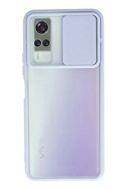 CepteToptan Vivo Y53S Kılıf Palm Buzlu Kamera Sürgülü Silikon - Lila - DROPX6515-8923