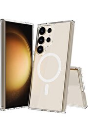 STOREMAX lvnshop ile uyumlu S24 Ultra Kılıf M-safe Şarj Özellikli Şeffaf Sert PC Embos Kapak Renksiz 224120