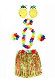 Evi̇mdeyokyok Luau Aloha Hawai̇i̇ Etek Ananas Şeki̇lli̇ Gözlük Hawai̇i̇ Kolye Renkli̇ Taç Ve 2 Adet Bi̇lekli̇k Seti̇