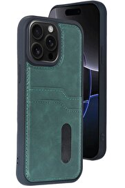 CepteToptan iPhone 14 Pro Max Kılıf Sara Kartvizitli Deri Kılıf - Koyu Yeşil - DROPX8858-5222