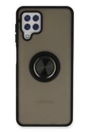 CepteToptan Samsung Galaxy A22 Kılıf Montreal Yüzüklü Silikon Kapak - Siyah - DROPX2202-8127