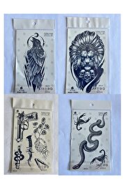 Ai̇rbrush Tattoo Karga Yılan 4 Adet Bi̇rden 3 Hafta Kalıcı Geçi̇ci̇ Yapıştırma Dövme 18X11 Cm