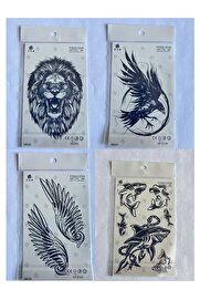 Ai̇rbrush Tattoo Aslan Karga 4 Adet Bi̇rden 3 Hafta Kalıcı Geçi̇ci̇ Yapıştırma Dövme 18X11 Cm