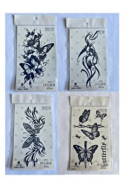 Ai̇rbrush Tattoo Kelebekler 4 Adet Bi̇rden 3 Hafta Kalıcı Geçi̇ci̇ Yapıştırma Dövme 18X11 Cm