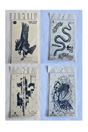 Ai̇rbrush Tattoo Kartal Yılan 4 Adet Bi̇rden 3 Hafta Kalıcı Geçi̇ci̇ Yapıştırma Dövme 18X11 Cm