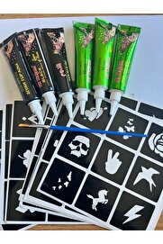 Ai̇rbrush Tattoo 3 Si̇yah 3 Kırmızı Kına 81 Model Kalıp Hedi̇yeli̇ Geçi̇ci̇ Dövme Kına Seti̇