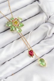Evimdeyokyok Vıp Pirinç Zirkon Taşlı Çiçek Model Gold Renk Asansörlü Kadın Kolye Tj-Bko10474