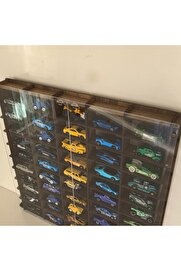 STOREMAX trendymr Kapaklı 1/64 Ölçek 50Araç Hotwheels metal araç Uyumlu Model Oyuncak Araba Rafı-Ceviz