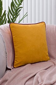 STOREMAX oskyshopc Renk Seçenekli Bordo Biyeli Sarı Kırlent Kılıfı Dekoratif Düz Sade Panoroma Panbiy Sarı Bo