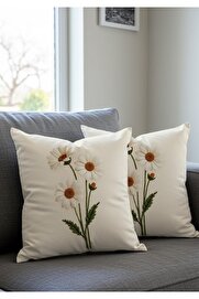 STOREMAX lvnshop Nakış Desen Baskılı Dekoratif Desenli Kadife Kırlent Kılıfı, 2'li Set, Krem Zemin, Baskılı